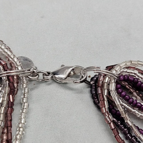 Cookie Lee Necklace Purple Silver Tone Beads Multi Strand 22 inch Jewelry - Picture 6 of 10